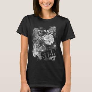 Tennis Star, Black Grunge Tennis T-Shirt