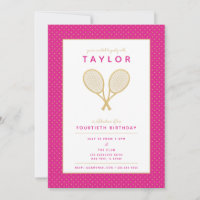 Tennis Star Chic Gold und Pink Party Einladung