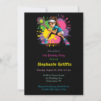 Tennis Star Girl Geburtstagsparty Einladung