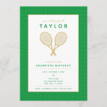 Tennis Star Party Einladung<br><div class="desc">Feiern Sie Ihren Tennisspieler oder Tennisfan mit den prächtigen Golden und Grün-Einladungen mit den Imitaten goldene Tennisschläger. Text und Hintergrundfarbe in anpassbarer Form. Das Geburtstagsalter ist ebenfalls anpassbar. Teil einer Sammlung von Parcel Studios. *Hinweis: Die Golddetails in dieser Einladung werden simuliert. Bei der Herstellung dieses Produktes wird keine Folie verwendet....</div>