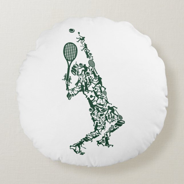 Tennis T Shirt - Spielerposition Balls Racket in Rundes Kissen (Vorderseite)