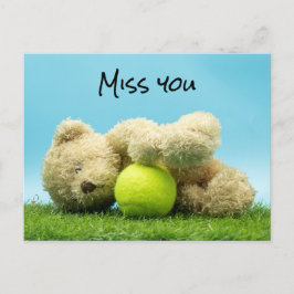 Tennis Teddy Bär Spieler hält Ball Miss You Lover Postkarte