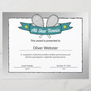 Tennis-Tennisspielprämie - Tenniszertifikat