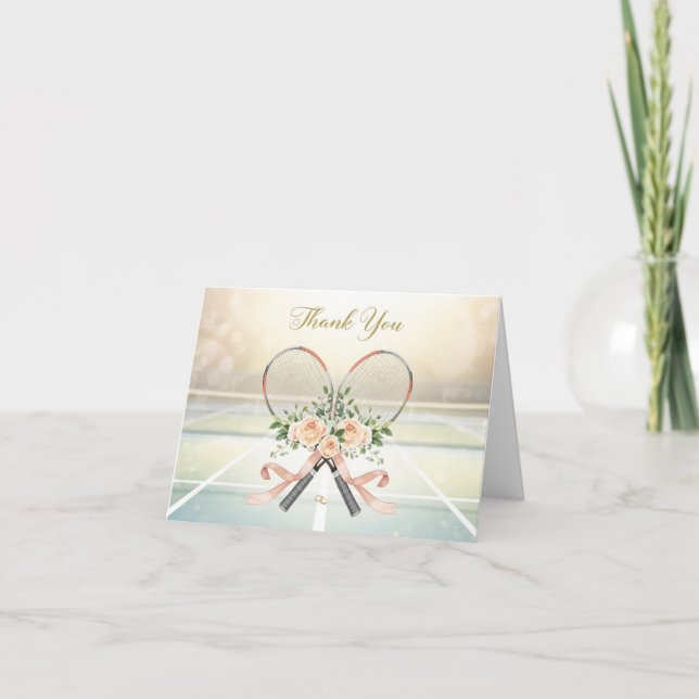 Tennis  thank you card with flowers for wedding dankeskarte (Vorderseite)