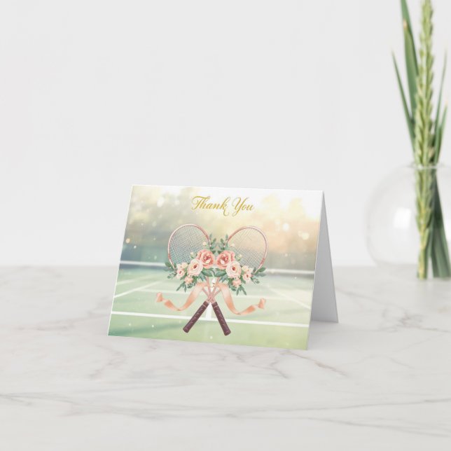 Tennis  thank you card with flowers for wedding dankeskarte (Vorderseite)