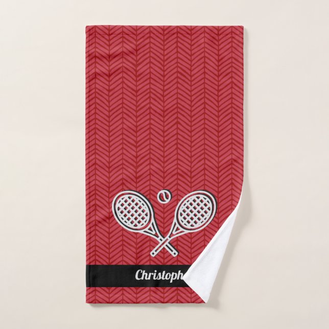 Tennis Thema Mit Monogramm Red Name Tennis Ball  Handtuch (Handtuch)