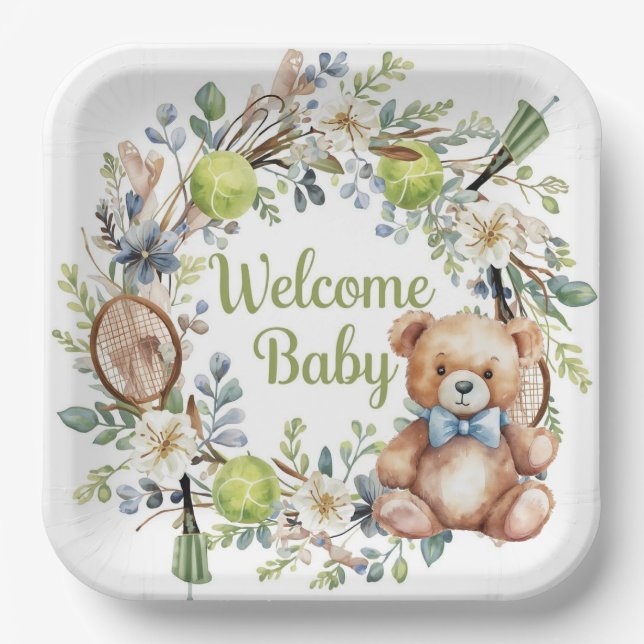 Tennis thematisiert Kinderdusche für Baby Boy Part Pappteller (Vorderseite)