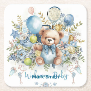 Tennis thematisiert Kinderdusche für Baby Boy Part Rechteckiger Pappuntersetzer