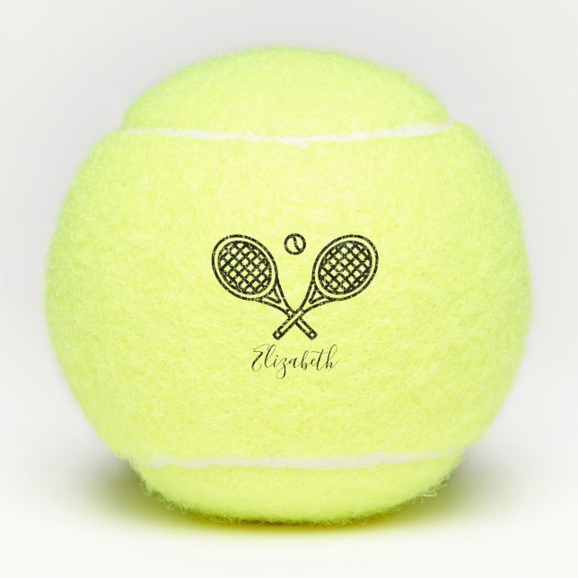 Tennis Theme Elegante Script Monogram Name Tennis  Tennisbälle (Vorderseite)