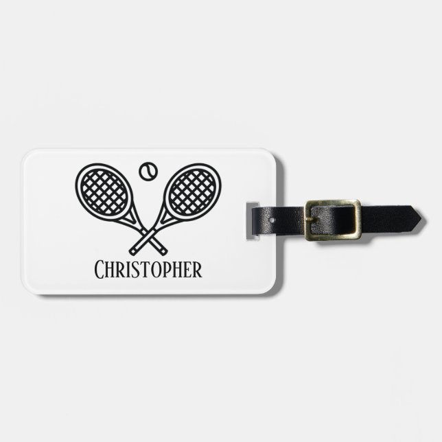 Tennis Theme Mit Monogramm Name Gepäckanhänger (Vorderseite horizontal)