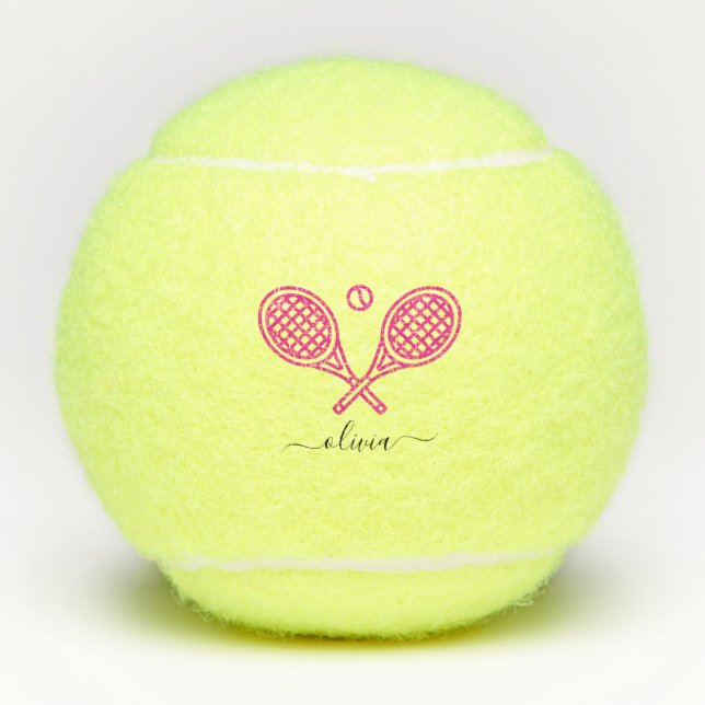 Tennis Theme Pink Mit Monogramm Name Tennisbälle (Vorderseite)