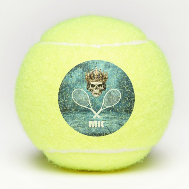 Tennis Theme Skull Mit Monogramm Tennisbälle (Vorderseite)