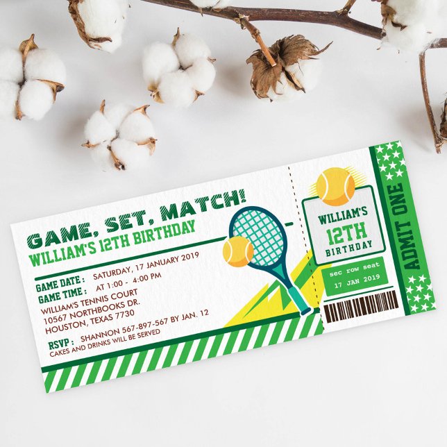Tennis Ticket Pass Geburtstagsparty Einladung (Von Creator hochgeladen)