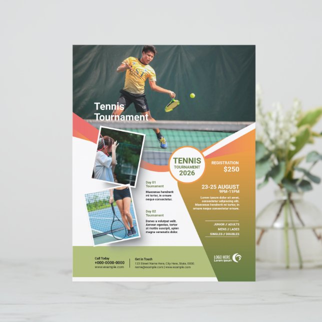 Tennis Tournament Flyer Template (Stehend Vorderseite)