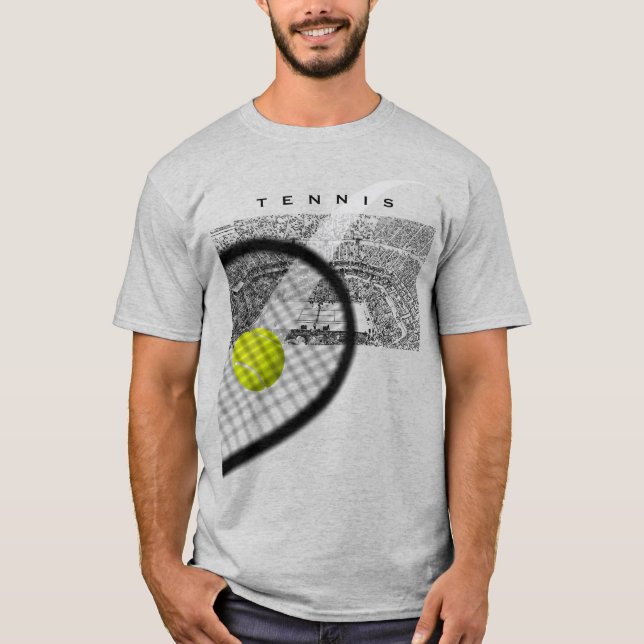 Tennis Tournament With Racket Hitting Ball In Moti T-Shirt (Vorderseite)