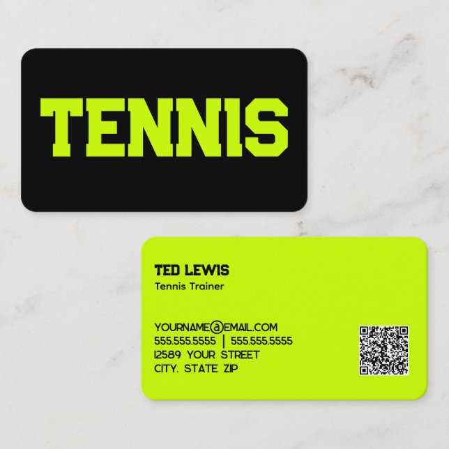 Tennis Trainer individuell QR Visitenkarte (Vorne/Hinten)