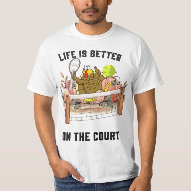 Tennis Turkey Erntedank lustiger Cartoon niedlich  T-Shirt (Vorderseite)