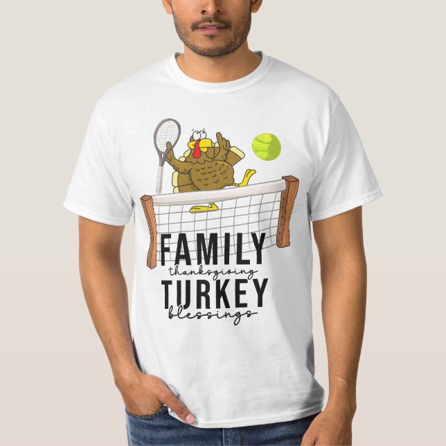 Tennis Turkey Erntedank lustiger Cartoon niedlich T-Shirt (Vorderseite)