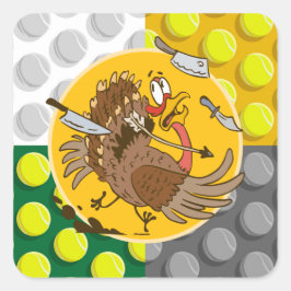 Tennis Turkey Erntedank lustiger Cartoon Quadratischer Aufkleber