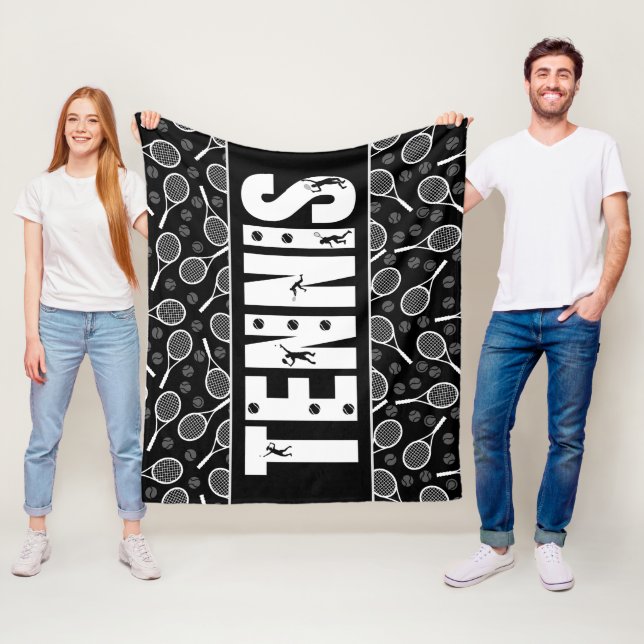 Tennis Typografie Text Schwarzweiß Coole Geschenke Fleecedecke (Beispiel)