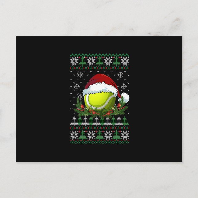 Tennis Ugly Christmas Weihnachtsmannmütze Pajamas  Ankündigungspostkarte (Vorderseite)