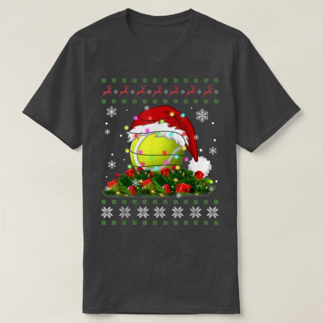 Tennis Ugly Sweater Christmas Pajama Lights Sport T-Shirt (Design vorne)