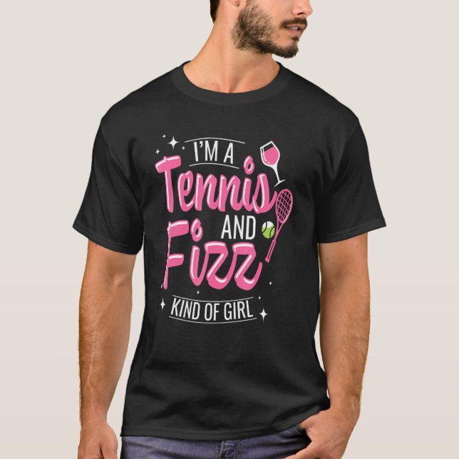 Tennis und Fizz Champagne Glass Racket Tennis Ball T-Shirt (Vorderseite)