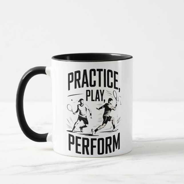 Tennis und Motivation - practice play perform Tasse (Links)