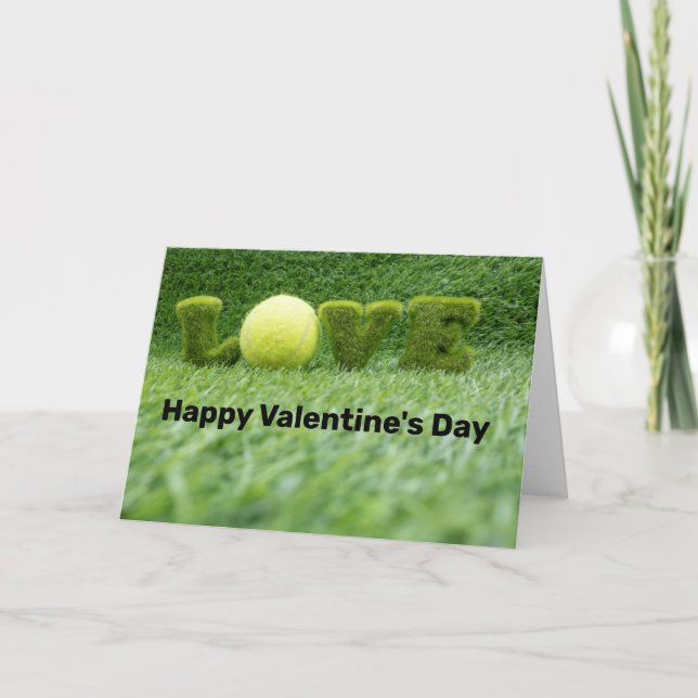 Tennis Valentinstag mit Ball , Schläger und Liebe Karte (Vorderseite)