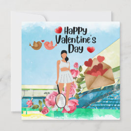 Tennis Valentinstag mit Liebe der Herzfarbe Feiertagskarte