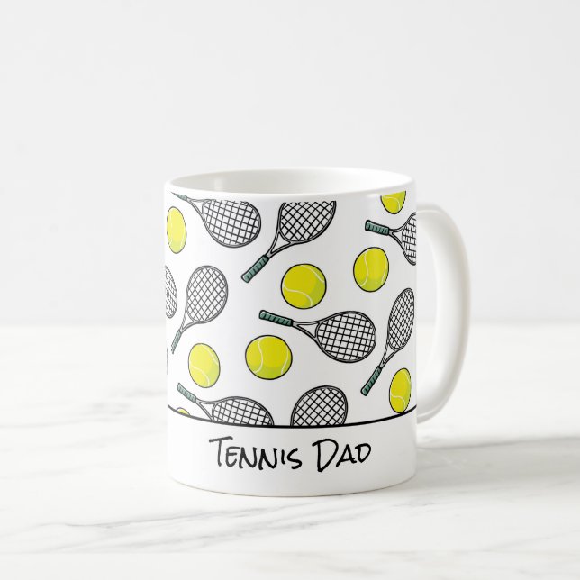 Tennis Vater Mama Balls Racquetball Gelbes Schwarz Kaffeetasse (VorderseiteRechts)
