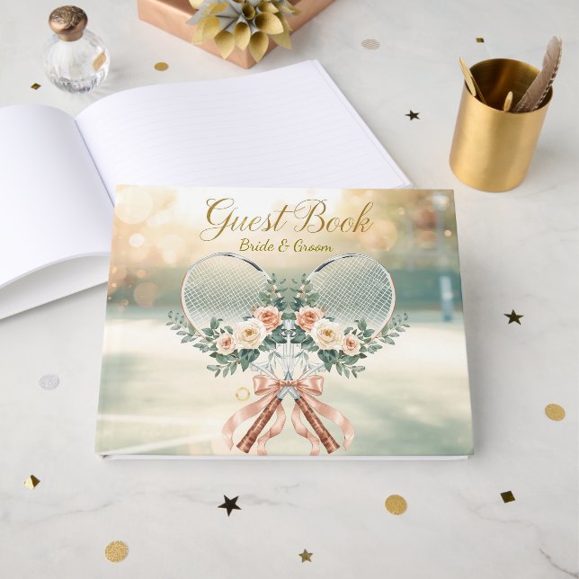 Tennis Wedding Guest Book – Floral Racket  Gästebuch (Vorderseite Offen)