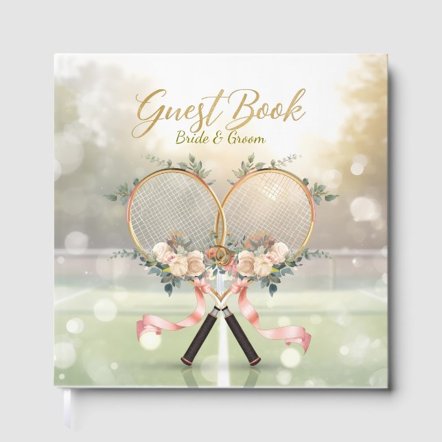 Tennis Wedding Guest Book – Floral Racket  Gästebuch (Vorderseite)