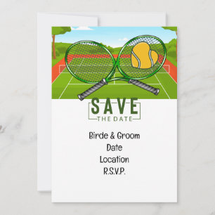 Tennis Wedding Save the Date mit Ball und Schläger Einladung