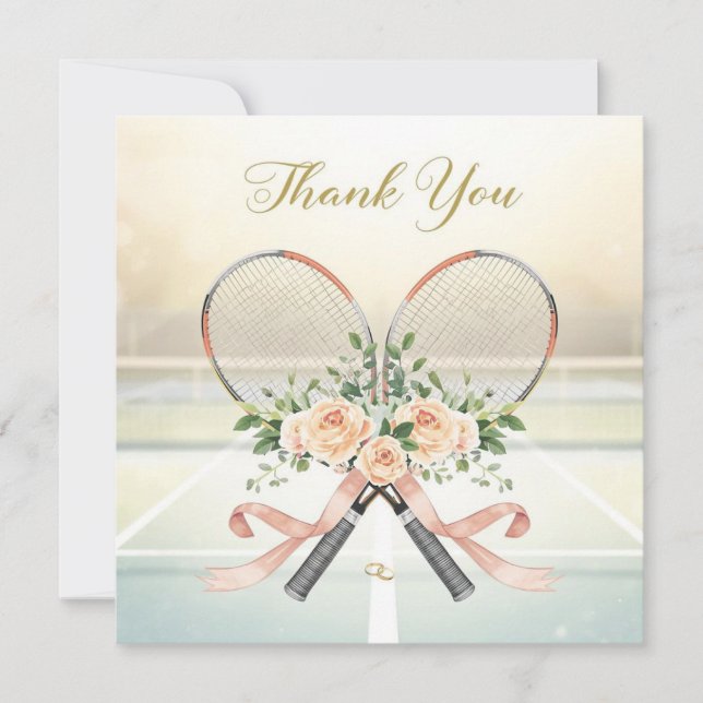 Tennis Wedding Thank You Card with Floral Rackets Dankeskarte (Vorderseite)