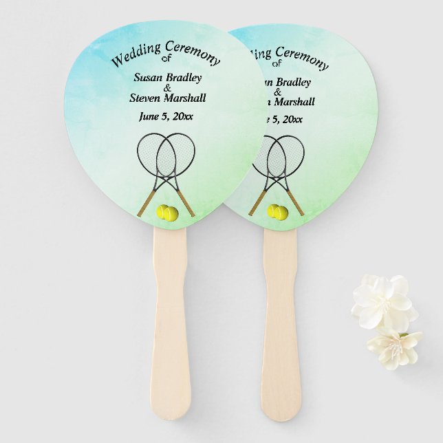 Tennis Wedding Thema Green Hand Fan Fächer (Vorne und Hinten)