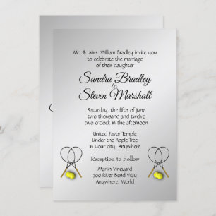 Tennis Wedding Thema Silberne Einladungen