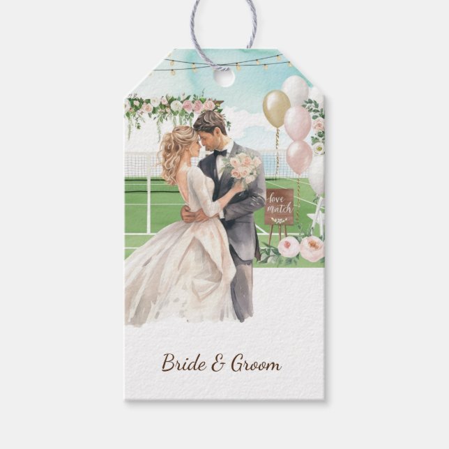 Tennis Wedding themed Braut und Bräutigam am Court Geschenkanhänger (Vorderseite)