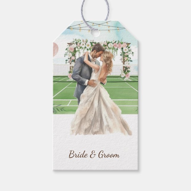 Tennis Wedding themed Braut und Bräutigam am Court Geschenkanhänger (Vorderseite)