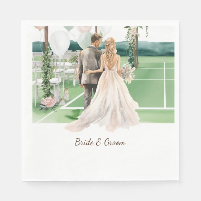 Tennis Wedding themed Braut und Bräutigam am Court Serviette (Vorderseite)