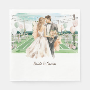 Tennis Wedding themed Braut und Bräutigam am Court Serviette