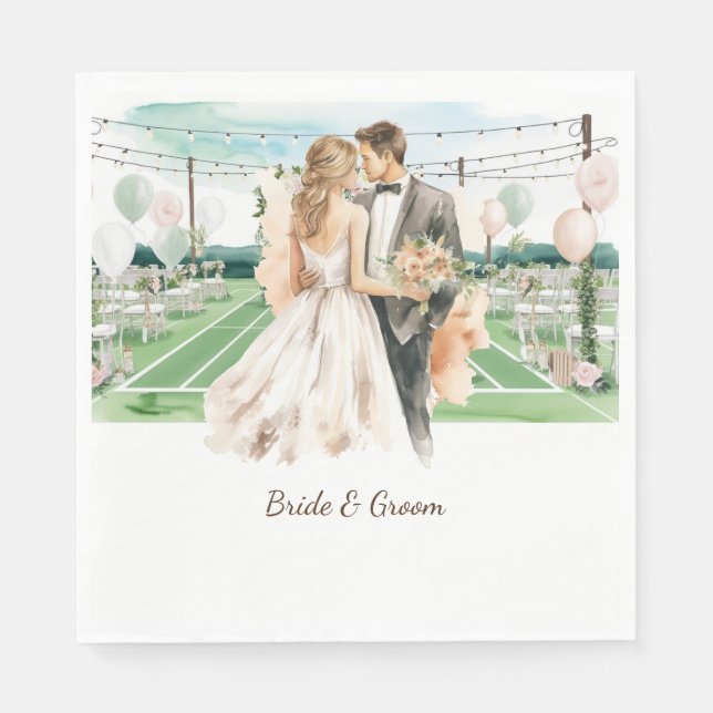 Tennis Wedding themed Braut und Bräutigam am Court Serviette (Vorderseite)