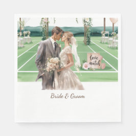 Tennis Wedding themed Braut und Bräutigam am Court Serviette