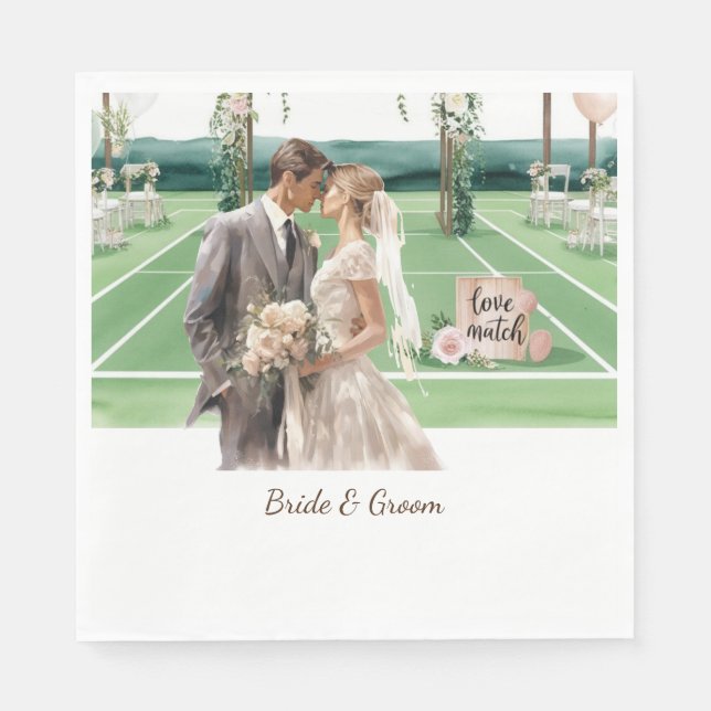 Tennis Wedding themed Braut und Bräutigam am Court Serviette (Vorderseite)