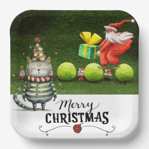 Tennis Weihnachten für den Spieler, der Cat Lieben Pappteller