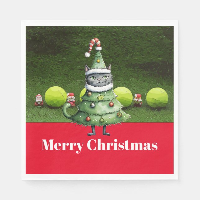Tennis Weihnachten für den Spieler, der Cat Lieben Serviette (Vorderseite)