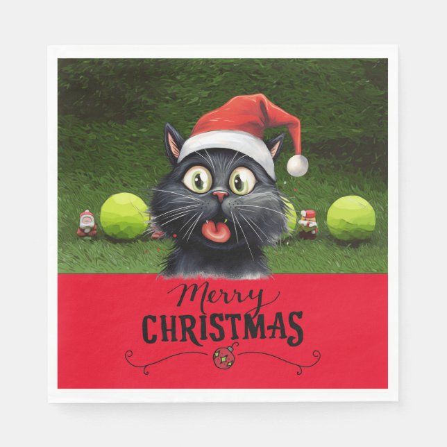Tennis Weihnachten für den Spieler, der Cat Lieben Serviette (Vorderseite)