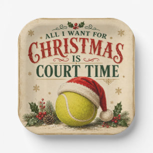 Tennis-Weihnachten mit Ball-Santa-Hut  Pappteller