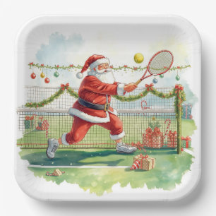 Tennis Weihnachten mit dem Weihnachtsmann auf Ball Pappteller