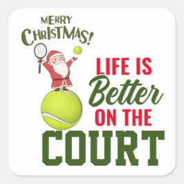 Tennis Weihnachten mit dem Weihnachtsmann Leben is Quadratischer Aufkleber